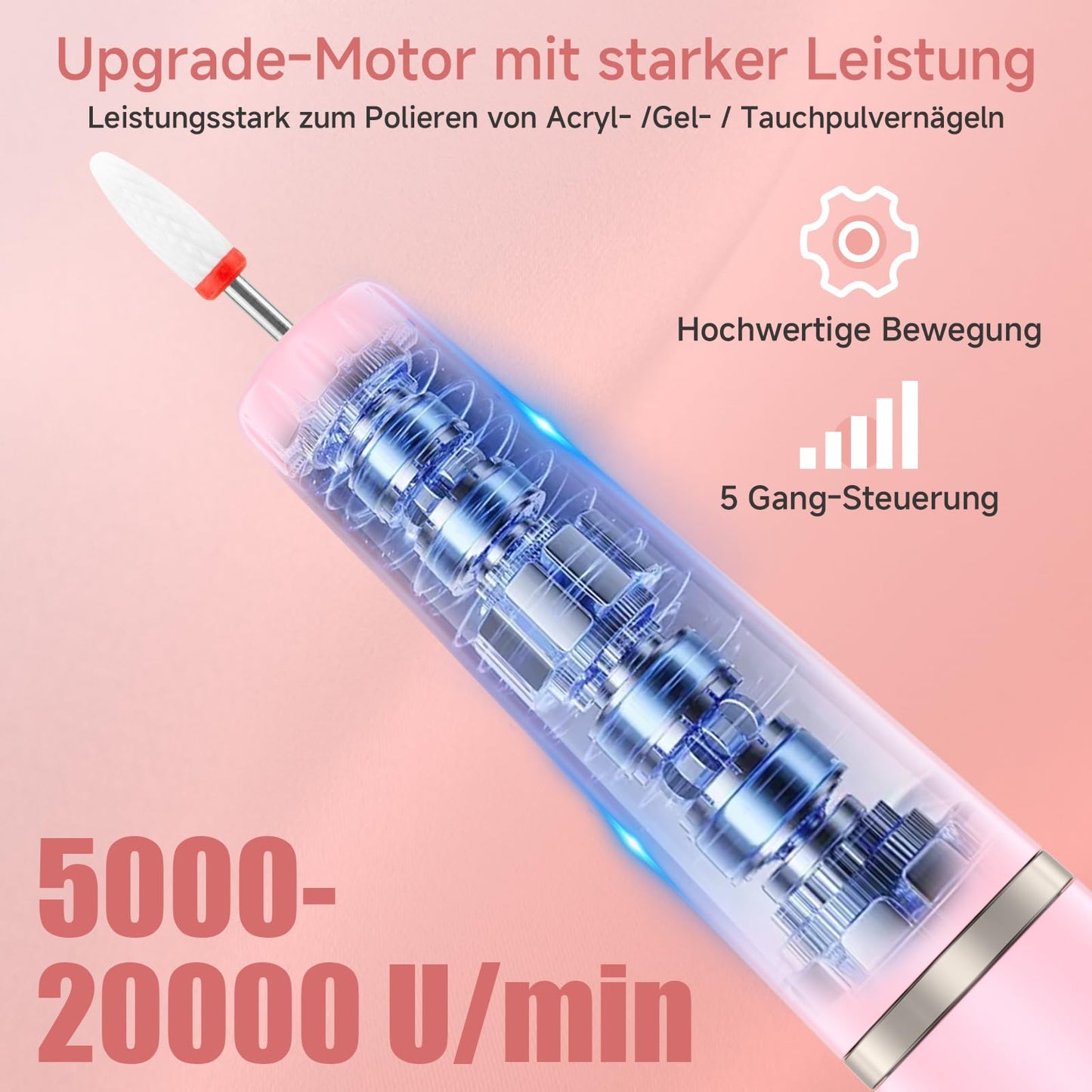 Nagelfräs för gelnaglar – 12 i 1 elektrisk nagelfil – manikyrset elektrisk 20 000 varv/min, 5 växlar elektrisk nageldrill, fräsnaglar för naturnaglar, akrylnaglar, gelnaglar, avlägsnar förhårdnader