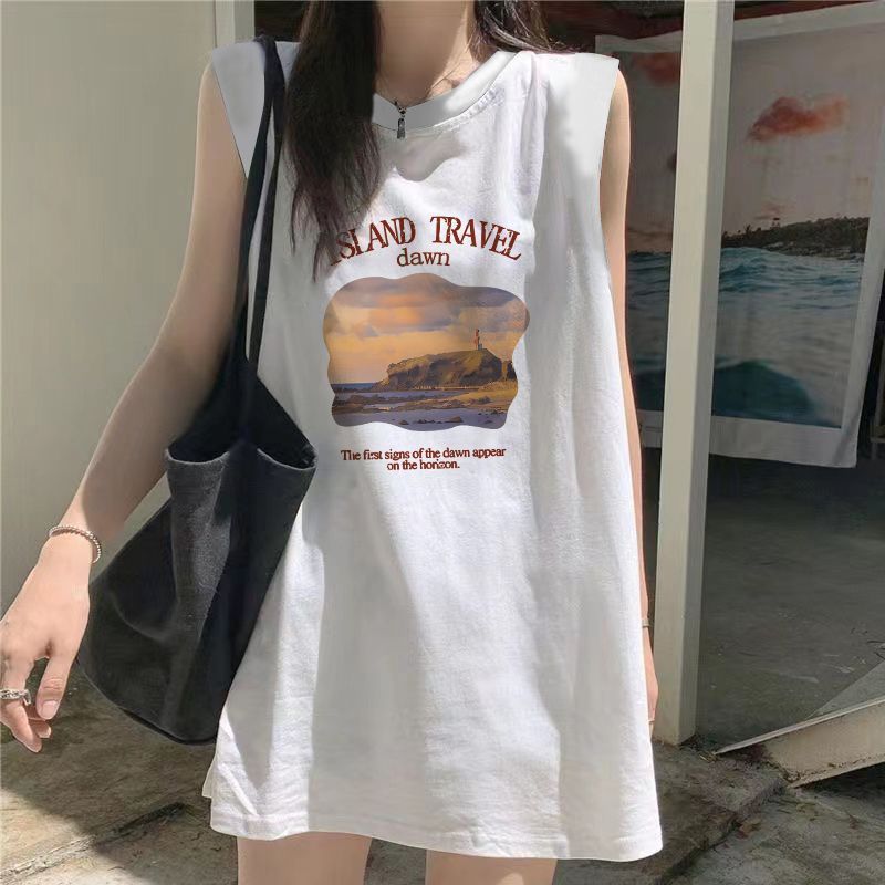 Ærmeløs Vest-T-shirt med Løse Trykte Bogstaver