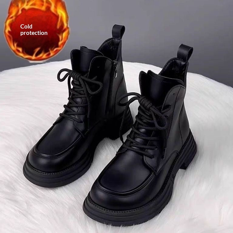 Womens All-Match Soft Leather Padded Dr Martens-Style Boots With Thick Sole For Warmth And Comfort
