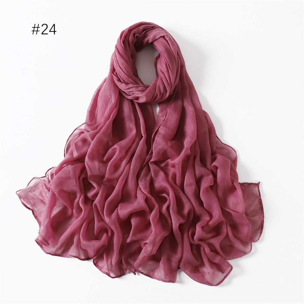 Classic Women's Pure Color Tulle Cotton And Linen Breathable Thin Scarf Silk