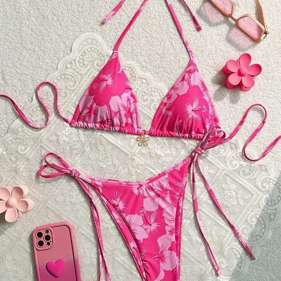 Triangular Cup Printed Sexy Bikini Two-Piece Swimsuit For Women