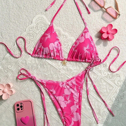 Triangular Cup Printed Sexy Bikini Two-Piece Swimsuit For Women