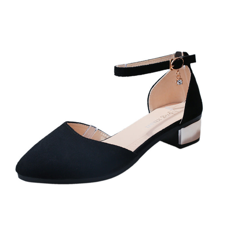 Baotou Mid-heel Sandals With A Buckle And Pointed Toe Thick-heeled Women's Sandals
