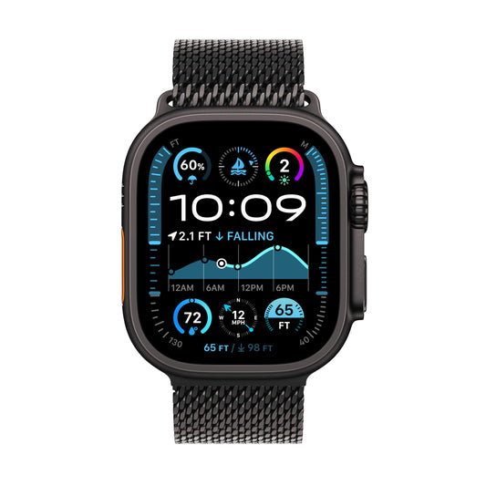 Apple Watch Ultra 2 GPS + Cellular 49 mm Smart sportklocka med robust svart titanboett och Milanesisk loop i svart - S. Träningsmätare, precisions-gps, extra lång batteritid, koldioxidneutral