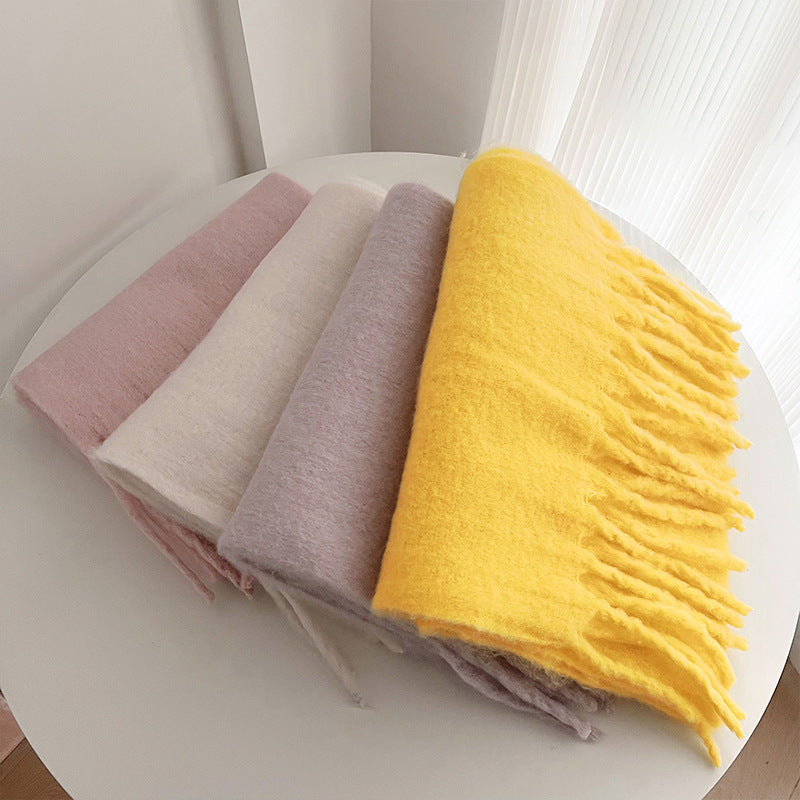 Mohair Casual Stil Blød Fluffy Ensfarvet Varmt Tørklæde