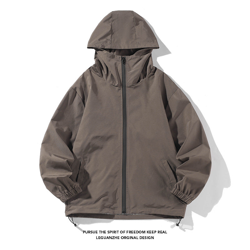 Cross-border Men's Waterproof Jacket Jacket Couple Trend Casual Hooded Solid Color Overalls