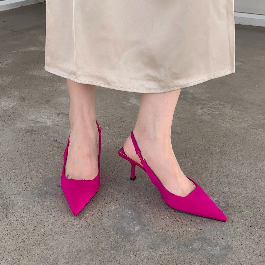 Pointed Stiletto Mid-heel Shoes Back Empty Toe Sandals