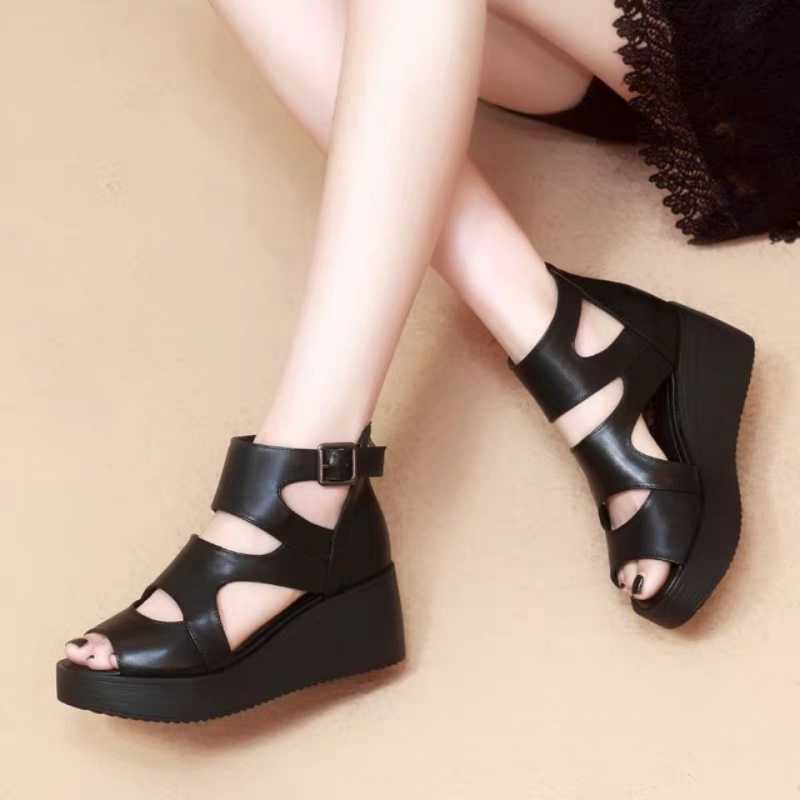 Sandals, Lightweight Seasonal Shoes, One-word Buckle And Platform Platform Wedge Shoes