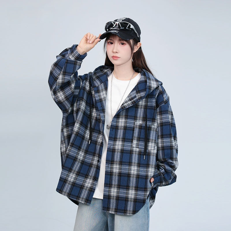 American Retro Plaid Shirt Men's And Women's Hooded Jacket
