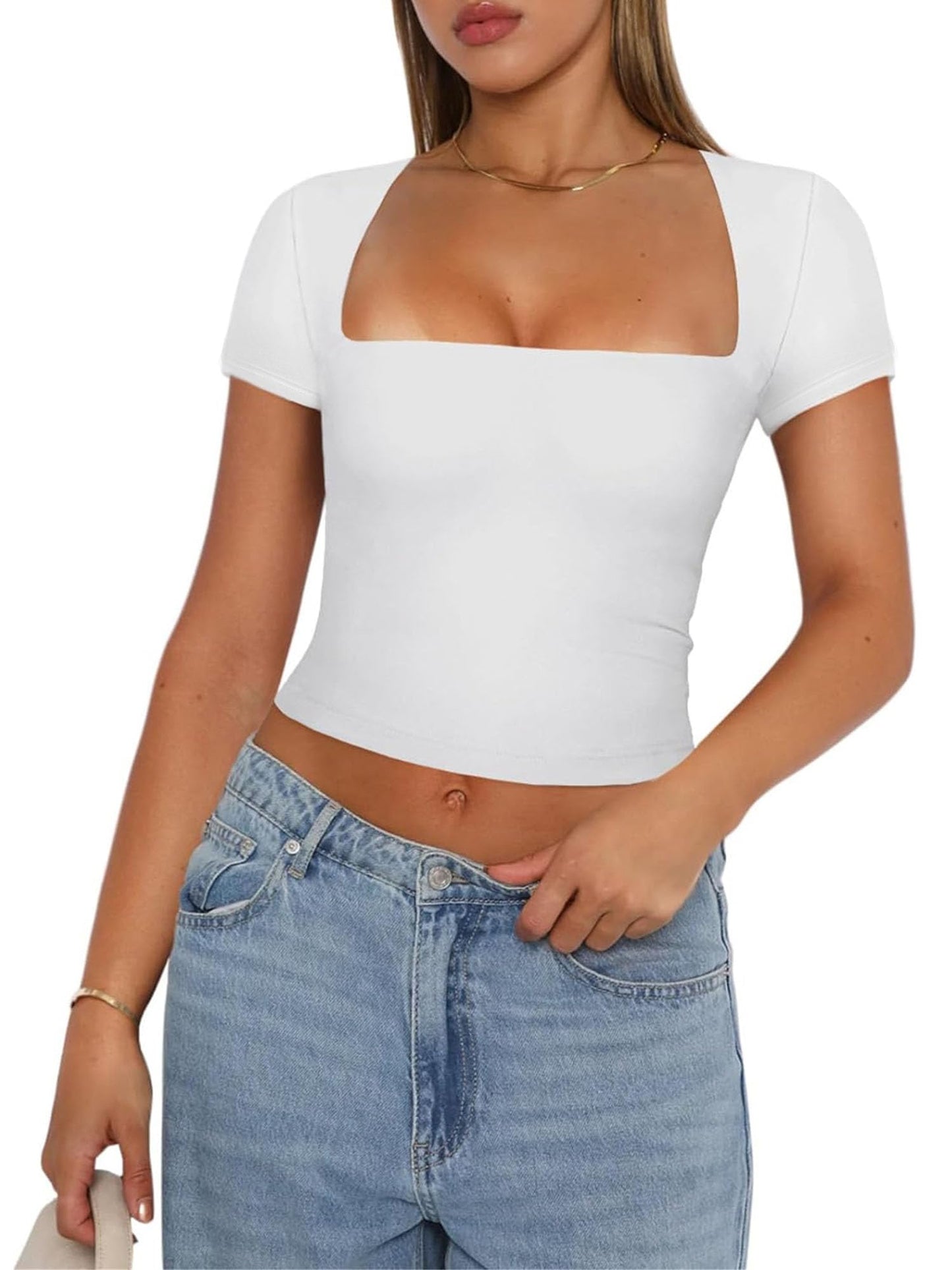 Dam Slim Fit Crop Toppar Casual Enfärgad Rund hals Långärmad Tight T-Shirt Basic Blus Tee Toppar