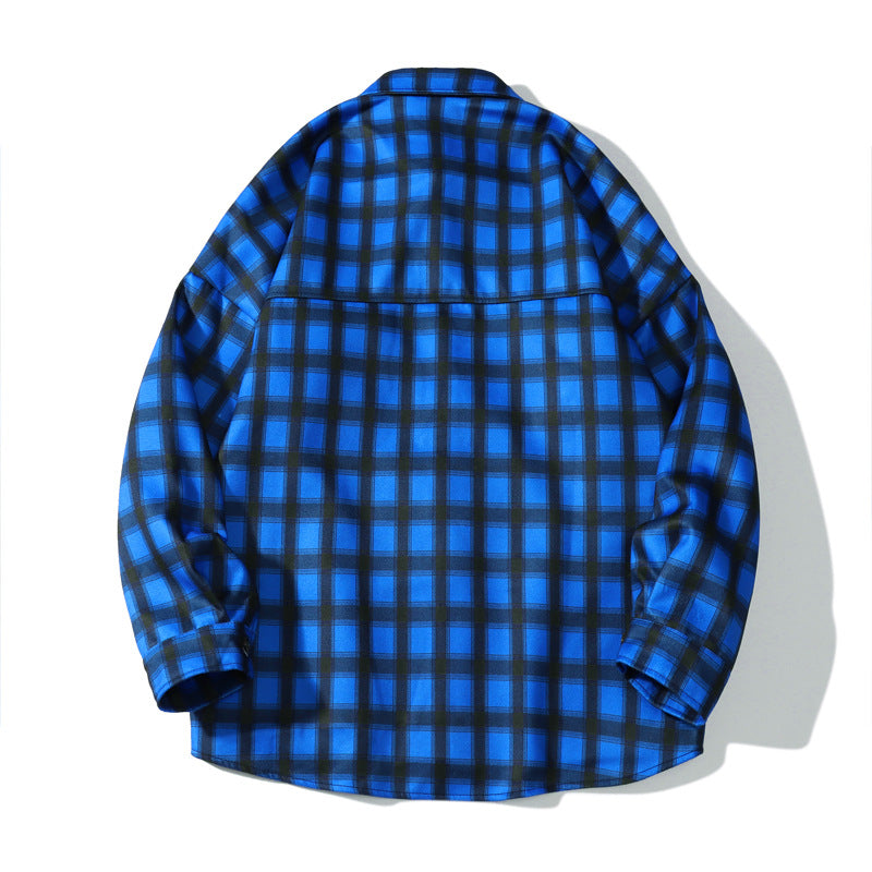Mænds Hong Kong-stil Casual Langærmet Ternet Fleece Tyk Skjorte
