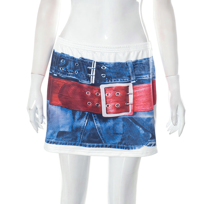 Women's Printed All-matching Short Denim Skirt