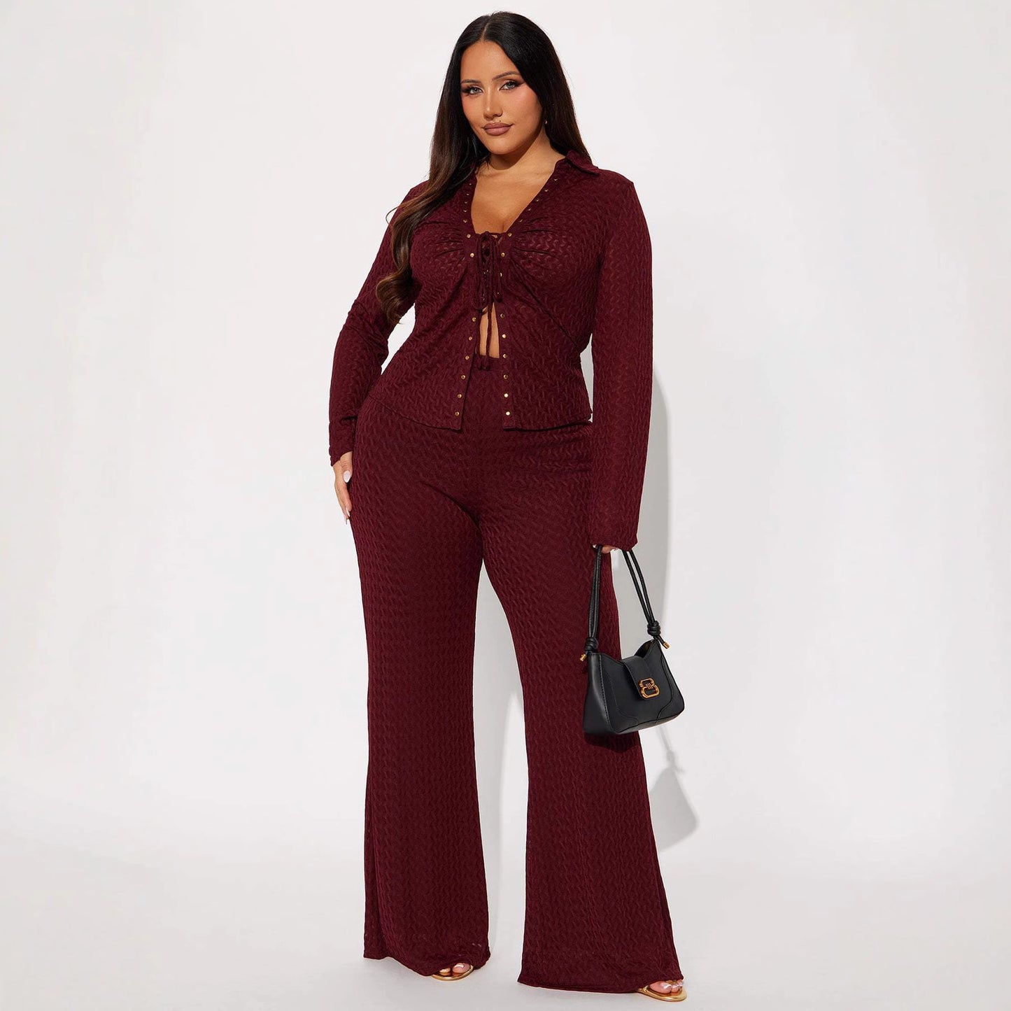 Front-laced Shirt And Casual Trousers Set