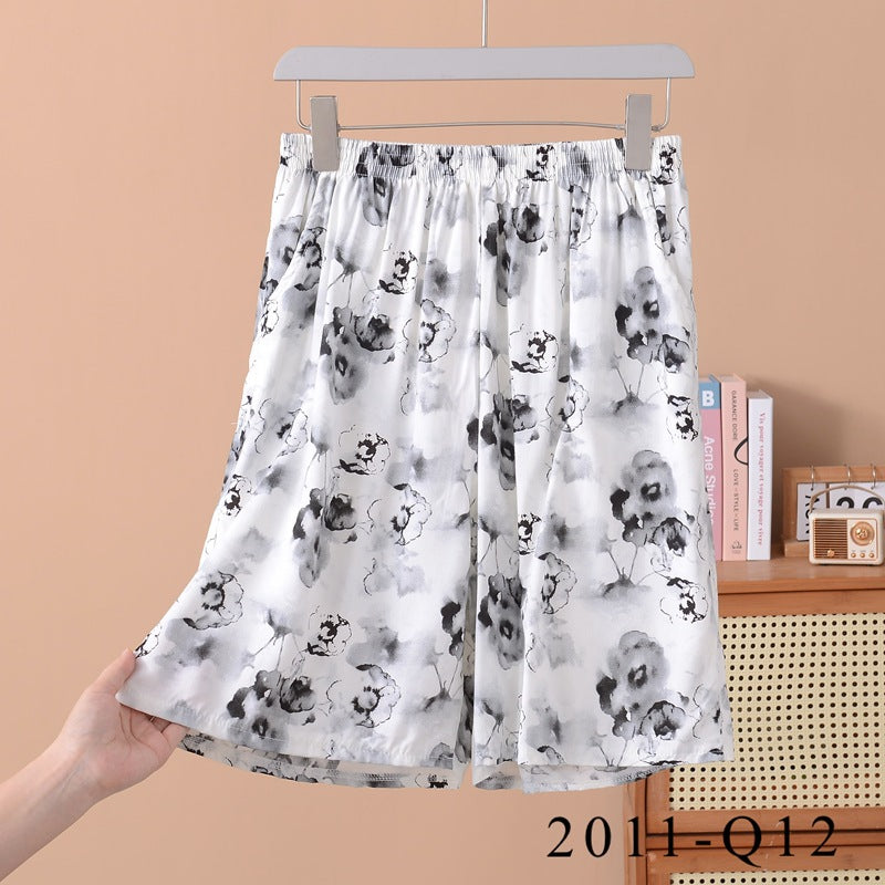 Women's Loose-fit Cotton-silk Floral-print Shorts