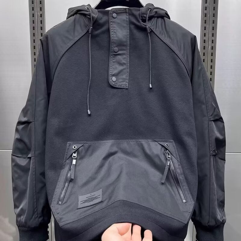 Large Workwear With Pocket Zipper Pullover Hooded Jacket