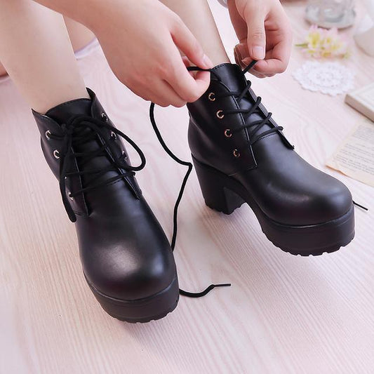 Womens Stylish Casual Round-toe Chunky-soled Ankle Boots
