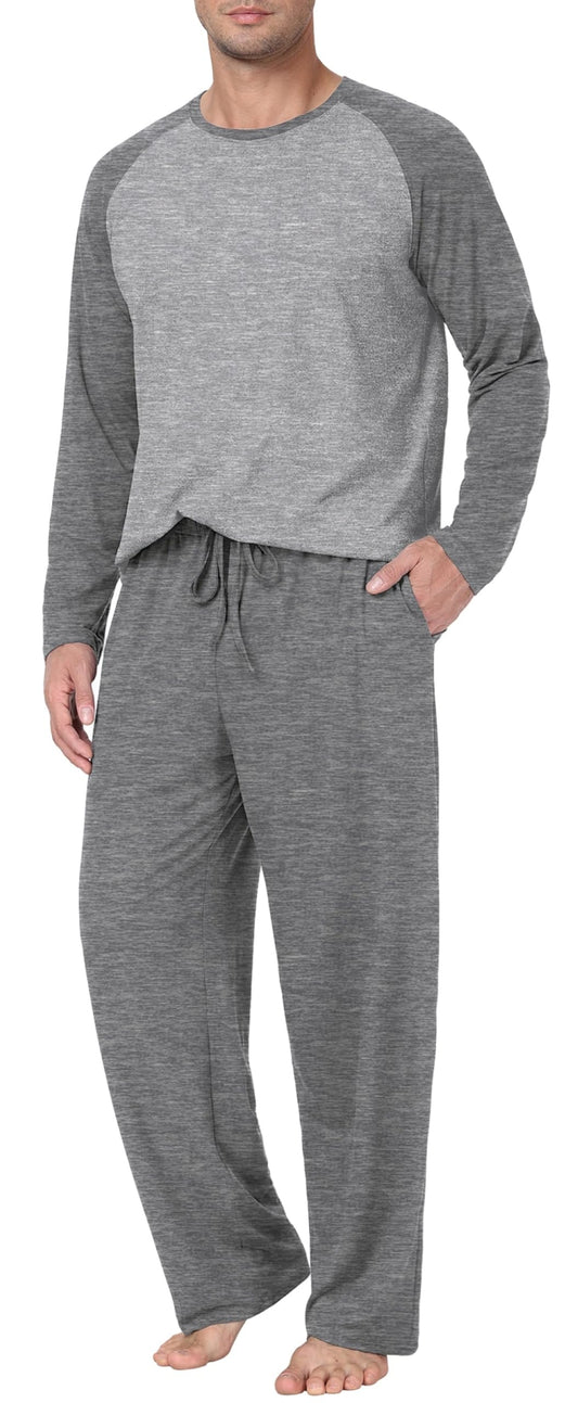 PrinStory Pyjamasset för män nattkläder pyjamas långärmad topp och byxor sovset