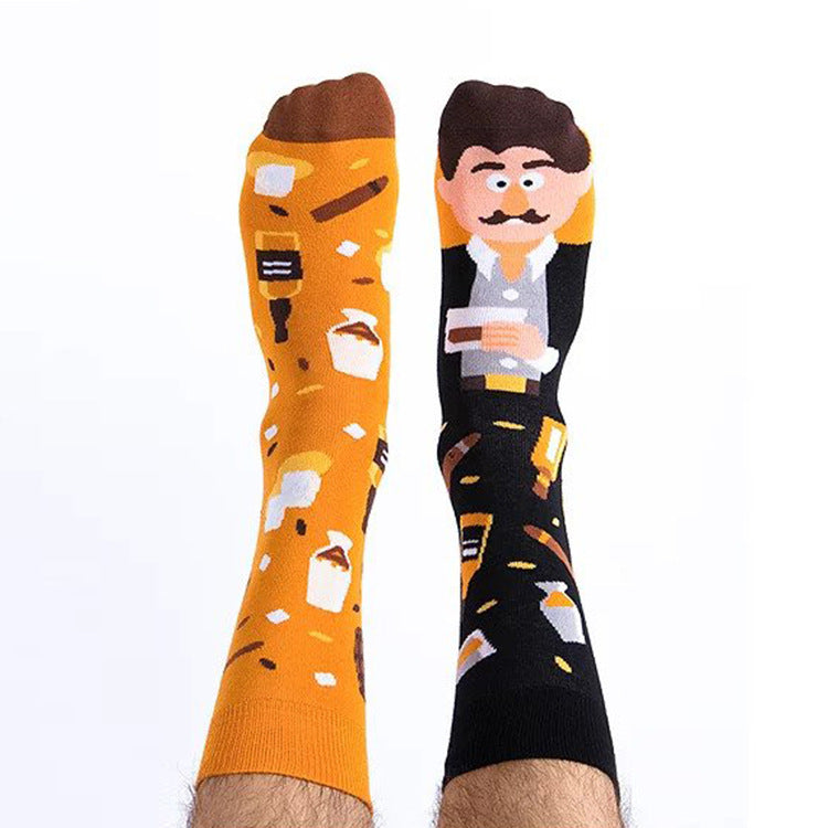 Mandarin Duck  Asymmetric Ab Socks Mid Tube Jacquard