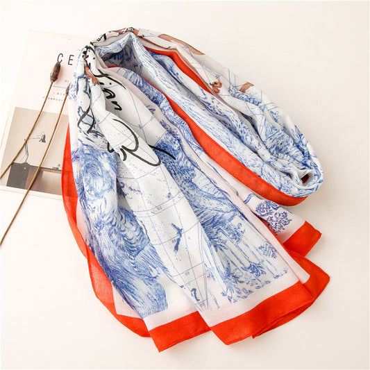 Fashion Print Dual-purpose Cotton And Linen Feel Scarf