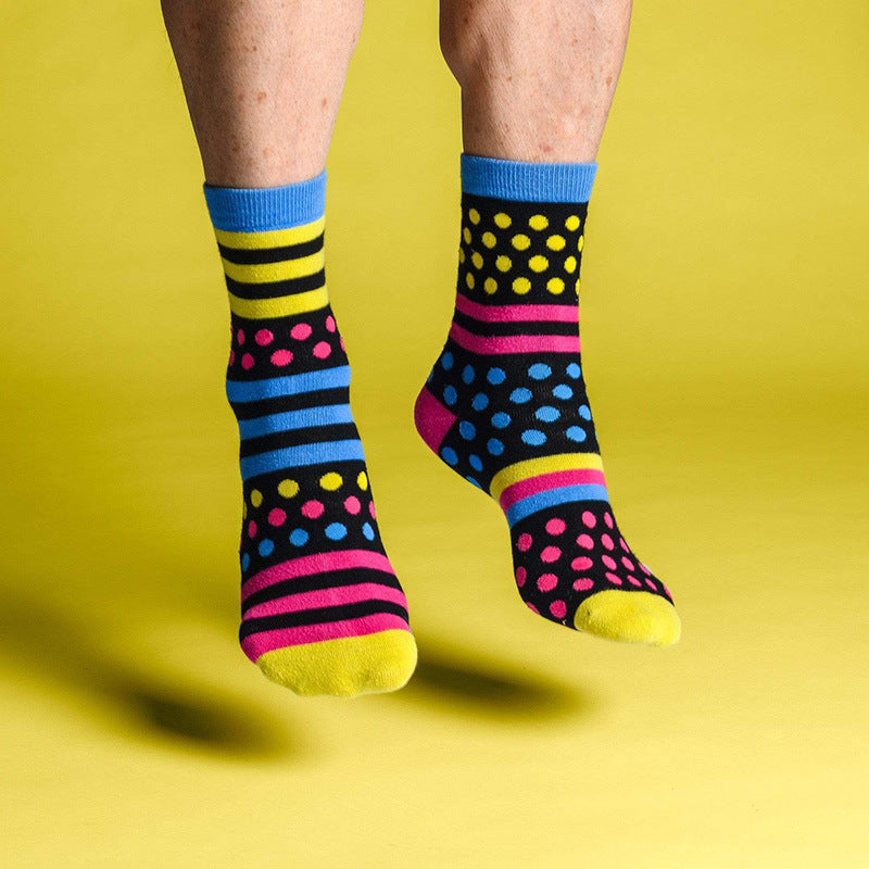 Fashion Dot Stripe Asymmetric Stockings
