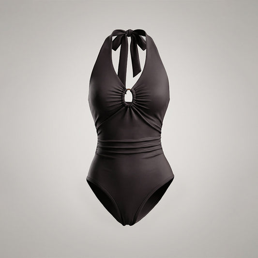 Womens Sexy Deep V-Neck Sleeveless Bodysuit With Tight Fit And Halter Neck Design