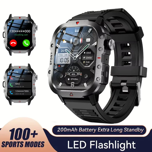 2025 Rugged Military Smart Watch Men'S Outdoor Watch 2.01" HD Touch Screen Voice Bluetooth Call Smartwatch