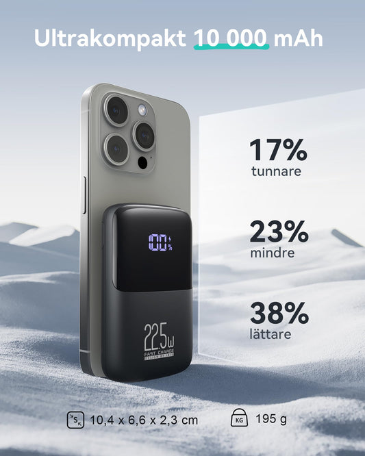 INIU 10000mAh Mini Power Bank, 22,5W PD3.0 QC4.0 Snabbladdning Extern Batteri, USB C in&out Bärbar Laddare för iPhone 16 15 14 13 12 Pro Max iPad Air 6 Mini 5 Samsung Galaxy S24 S23 S22 Pixel Xiaomi