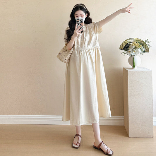 Korean-style Fashionable Loose-fit Minimalist Design Elegant High-end Plus-size Maternity Dress