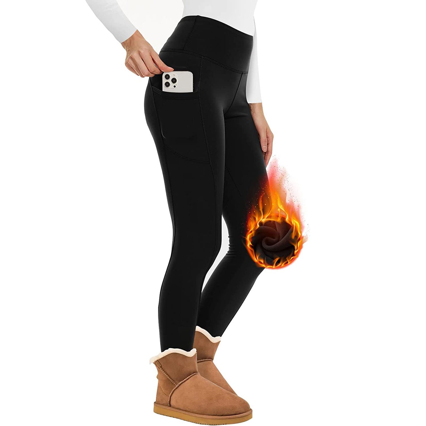 Korte Højtaljede Fløjls-Leggings med Pude, Tykke Sports-Leggings med Hofteløft til Kvinder