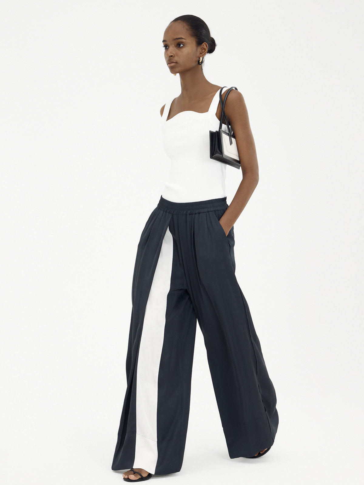 Loose Wide-leg Pants Women's Color Matching Silky Casual Trousers