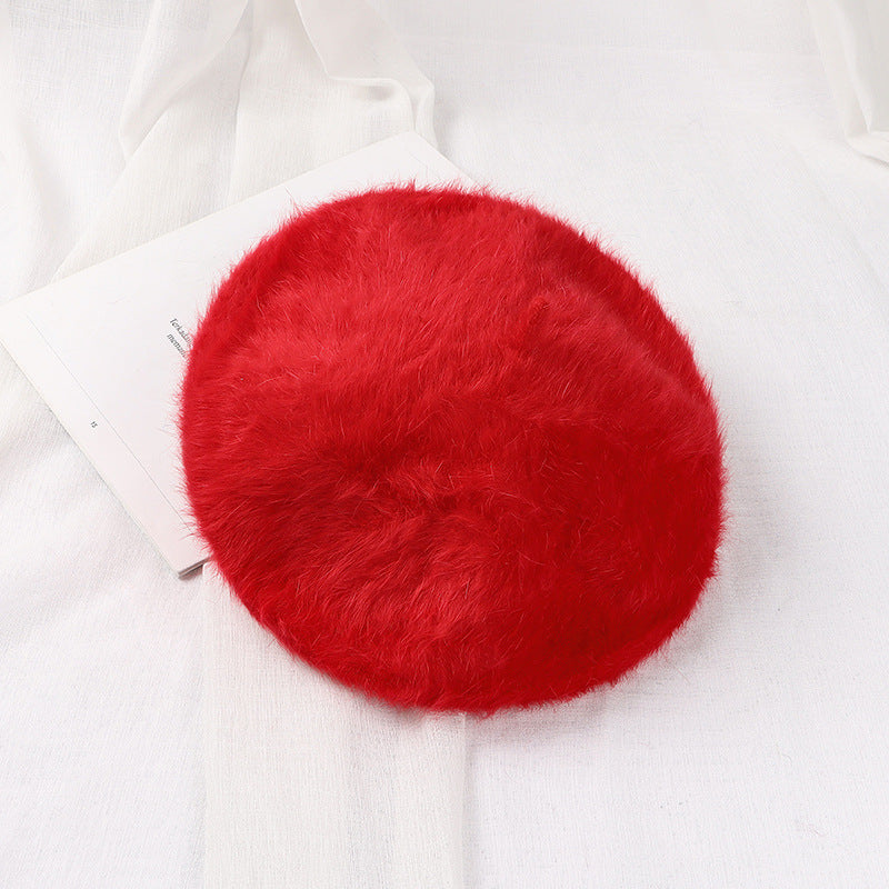 Solid Soft Girl Plush Knitted Artist Hat