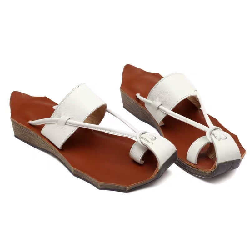 Women's Literary Handmade Leather Large Size Sandals And Slippers