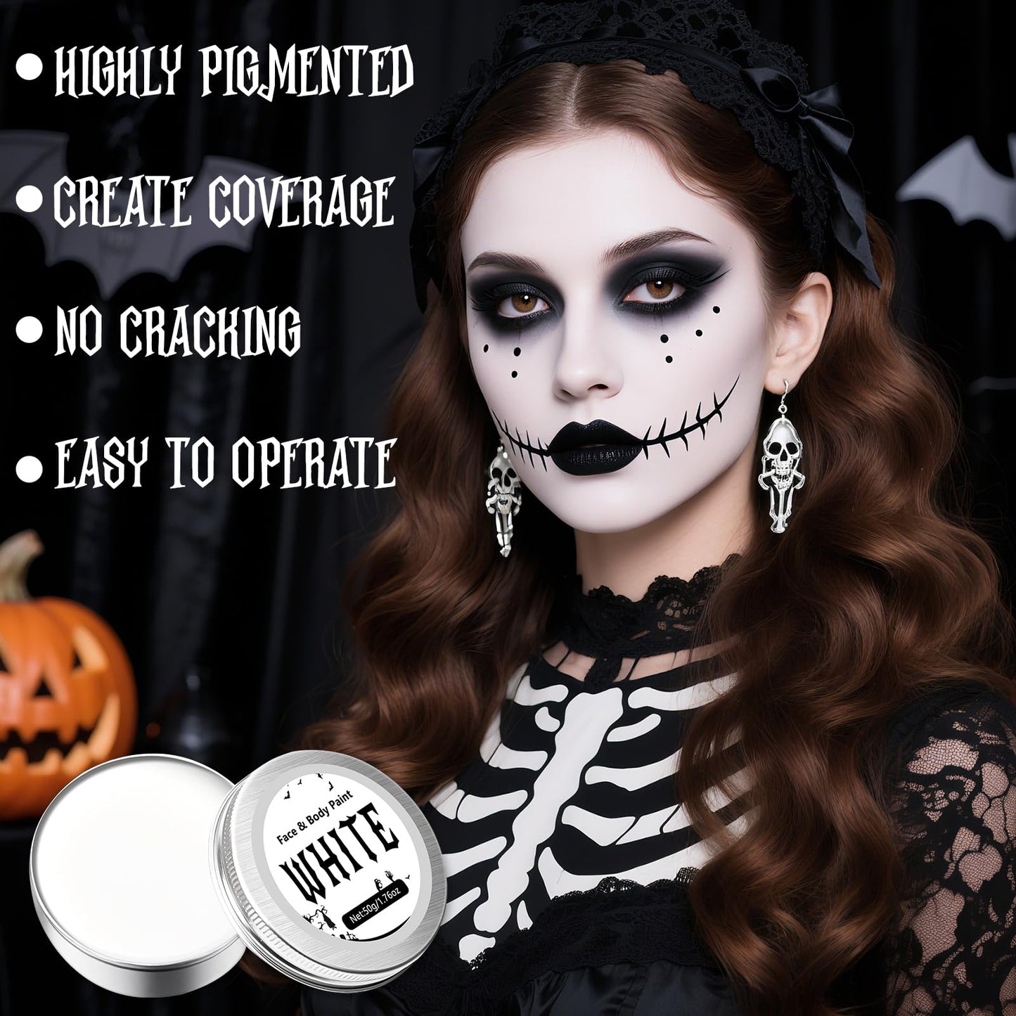 vitt ansikte halloween tricks, halloween makeup, halloween makeup karneval makeup barn kvinna vuxen, vit kroppsmålning för karneval fest clown specialeffekter Sfx 50g