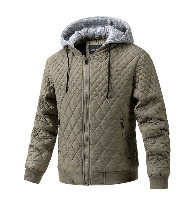 Men's Casual Jacket Quilted Cotton Removable Hood Jacket