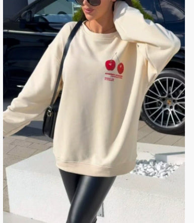 Sweater med rund hals, print og lange ærmer til kvinder