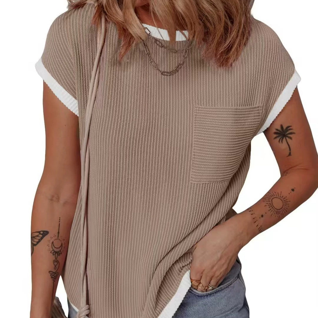Women's Rib-knit T-shirt Casual Outerwear Top