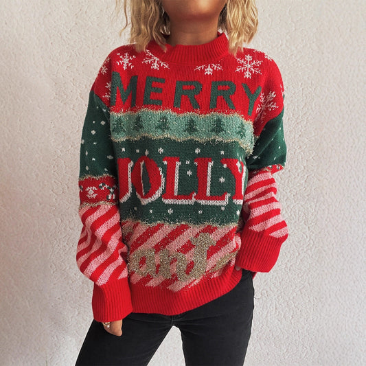 New Jacquard Knitted Round Neck Sweater For Women