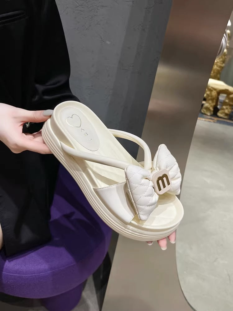 Bow Slippers Casual Platform Beach Shoes