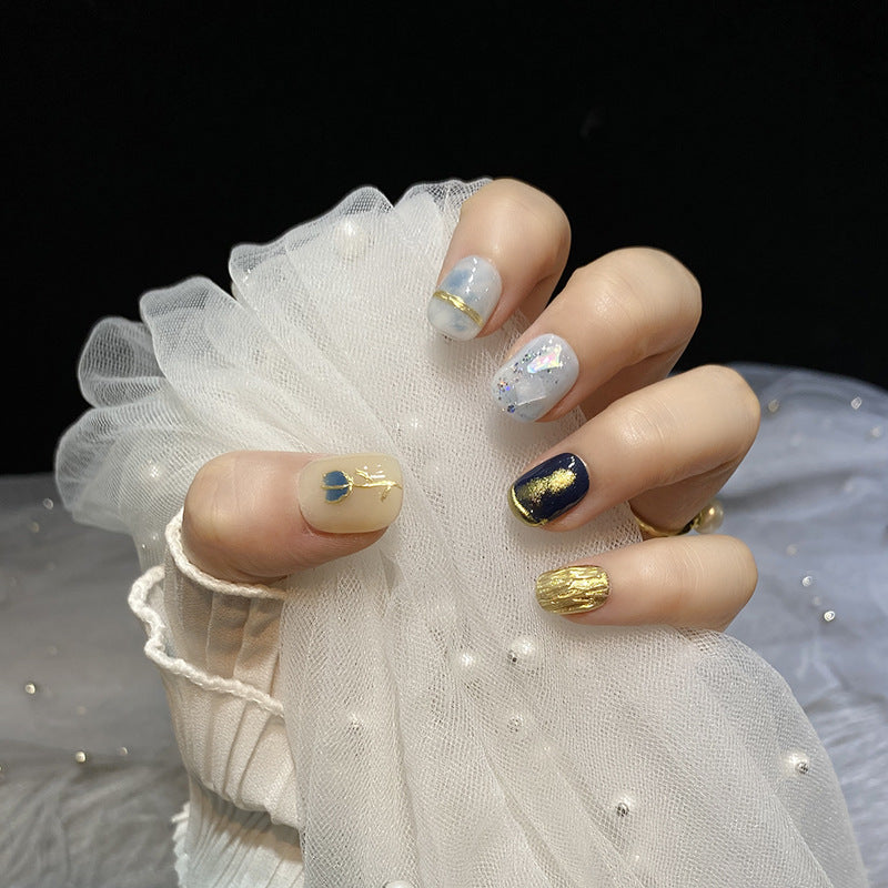 Women's Navy Blue Short Handmade Nail Sticker