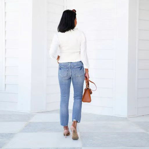 Stylish Vintage Slim-fit Stretch Jeans For Women