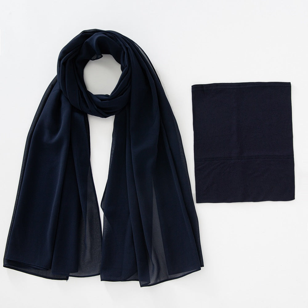 Modal Breathable Elastic Bucket Hat With Pearl Chiffon Scarf Headcloth