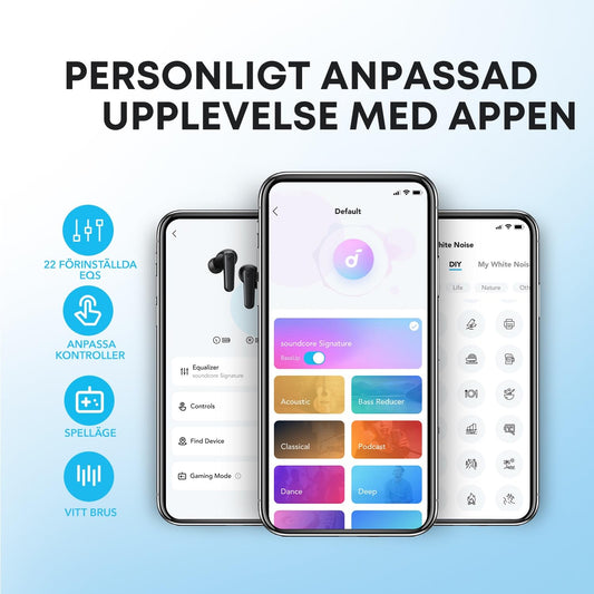 Anker-soundcore P20i äkta trådlösa öronsnäckor, 10 mm drivrutin, med stor bas, Bluetooth 5.3, 30 h speltid, IPX5 vattentät, 2 mikrofoner för tydliga AI-samtal, 22 inställda EQ, anpassning via app