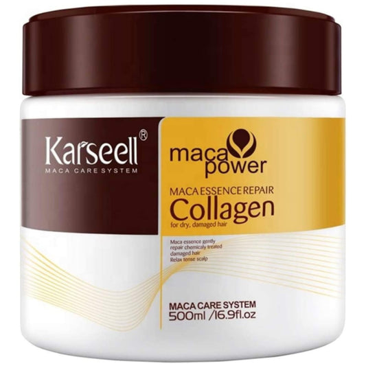 Karseell MACA CARE SYSTEM Kollagen Hårinpackning Djup Reparation Återfuktande Närande Återuppbyggande Anti-Frizz Glans Mjukhet För Skadat Torrt Slitet Färgat Hår Alla Hårtyper 500 ml