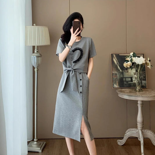 Women's Niche Design Sense Short Sleeve Skirt Two-piece Set