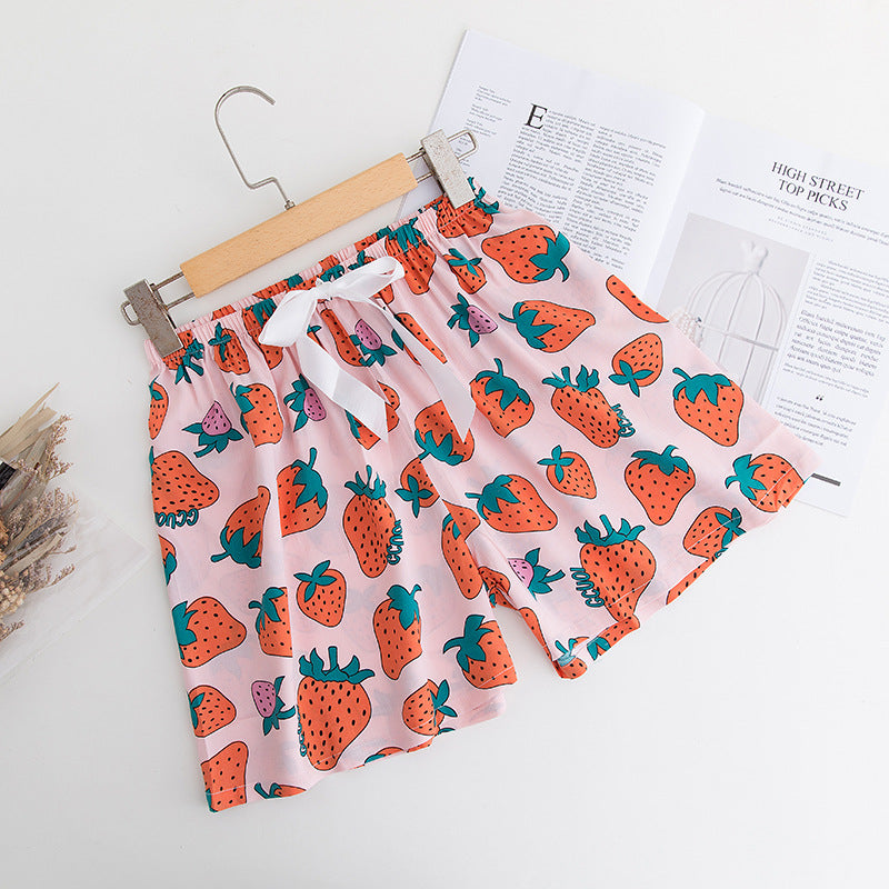 Shorts Thin Japanese Floral Draping Elastic Waist Pajama Pants