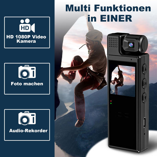 HD 1080P mini kroppskamera minikroppskamera 180° vridbar lins rörelsedetektering 6 timmars batteritid bärbar övervakningskamera, kroppskam för inomhus/utomhus sport cykling konferens