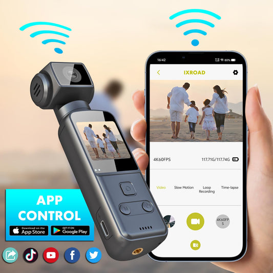 IXROAD 4K Bodycam, Vlog/POV-kamera med 270° vridbar lins, bärbar kamera/videokamera, mini actionkamera med extern mikrofon, klämma och 64 GB TF-kort