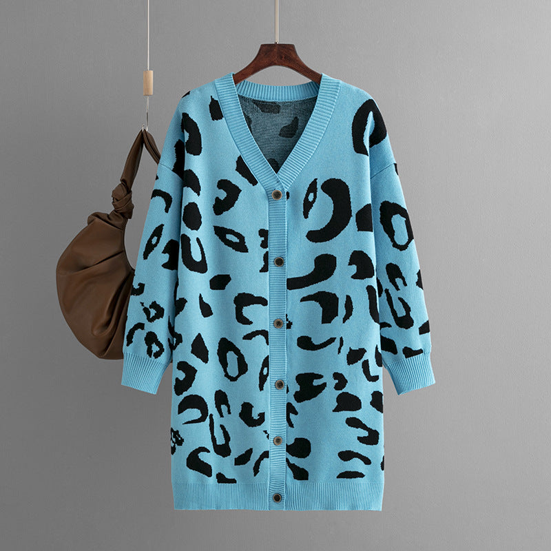 Women's Sweater Mid-length Leopard-print Sweater Cardigan