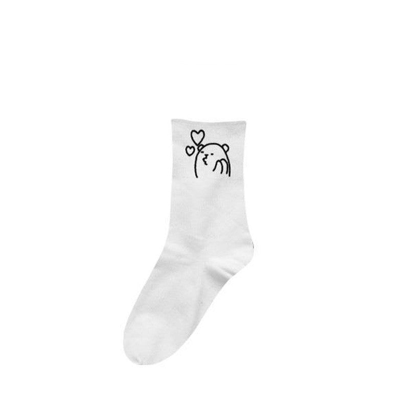 Trendy Simple Japanese Cute Cartoon Bear Solid Color Cotton Socks