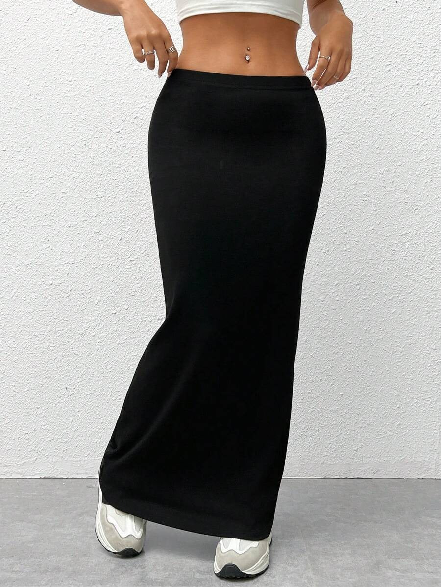 Women's High-Waisted Solid-Color Tight Casual Skirt